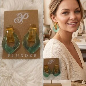 Plunder Green and Amber Resin Hoop
Drop Earrings (NIP)